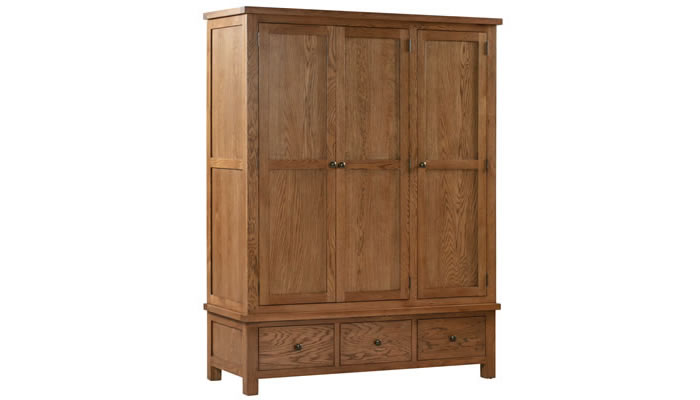 Signature Collection Dorridge Rustic Oak Bedroom Triple Wardrobe With 3 Drawers