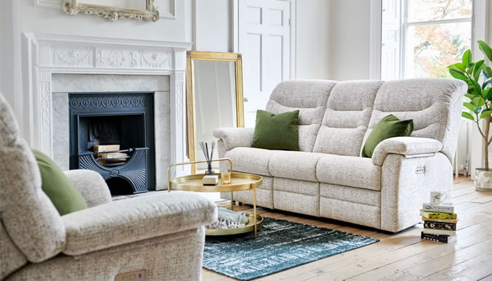 G Plan Ledbury Fabric 2 Seater Power Double Recliner Headrest & Lumbar
